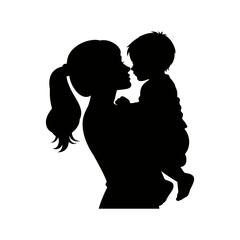 Silhouette vector illustration of a mother holding her child, showcasing a loving embrace. Perfect depiction for concepts of family, bonding, maternal love, and parenthood.