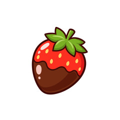 Delicious strawberry dipped in chocolate is depicted in this colorful vector illustration. Perfect for sweet-themed projects, promoting desserts, or adding a playful touch to designs.