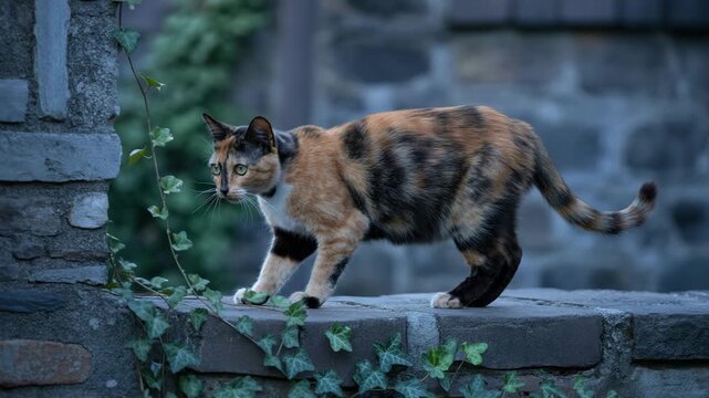 Curious tortoiseshell cat exploring woven basket in cozy home