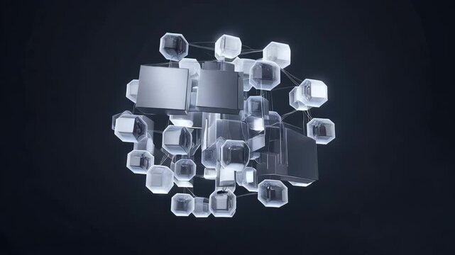 Abstract geometric data structure with interconnected translucent nodes