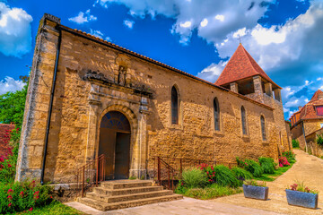 Pink flowers Limeuil V&eacute;z&egrave;re River France French historic travel destination

