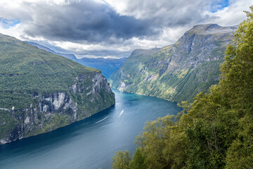 Scenic view over the Geiranger Fjord, Norway