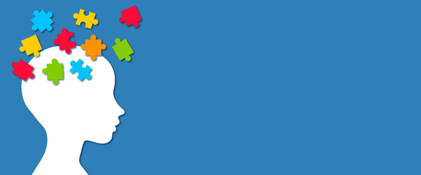 Human brain with puzzle pieces for world autism day. Mental health concept.