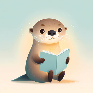Small otter reader a tiny otter with rounded head read book