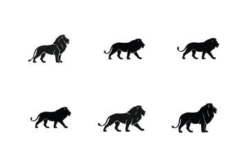 Lion silhouettes collection showing strong wild animal poses vector illustration.