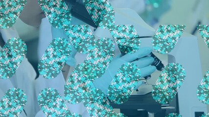 Animation of dna strand spinning over binary coding - Powered by Adobe