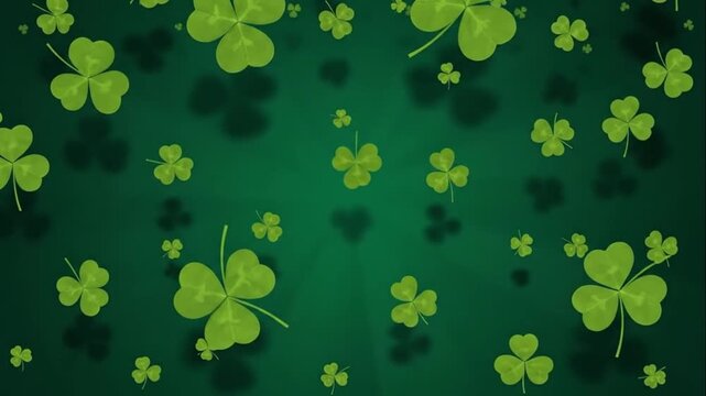 Animated background of falling green shamrock leaves