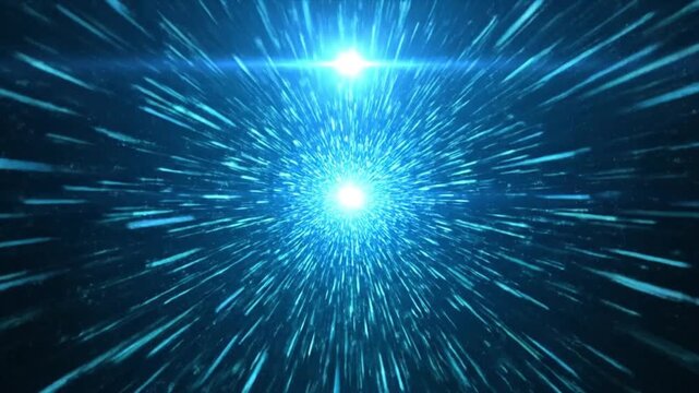 Dynamic blue light trails create an immersive abstract tunnel of accelerated motion, illustrating a futuristic journey through digital space