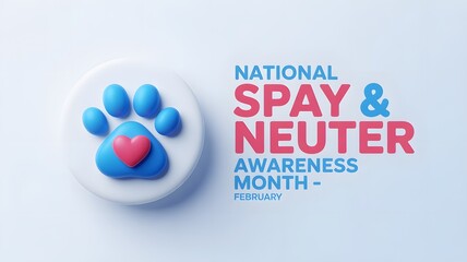National Spay and Neuter Awareness Month 3D Blank Copy Space Banner with Paw Icon on White Background