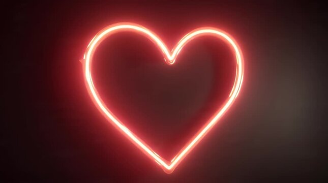 Vibrant glowing red neon heart symbol of love and passion on a dark background, radiating warmth and affection