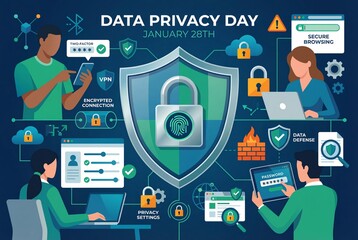Illustration of Data Privacy Day highlighting secure digital protection practices.