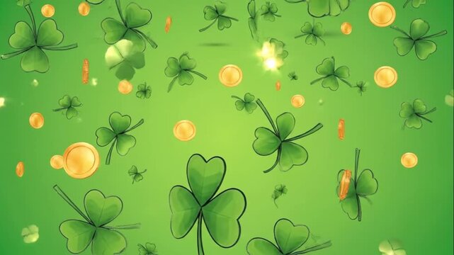 Falling Shamrocks and Gold Coins Saint Patrick's Day Background Loop
