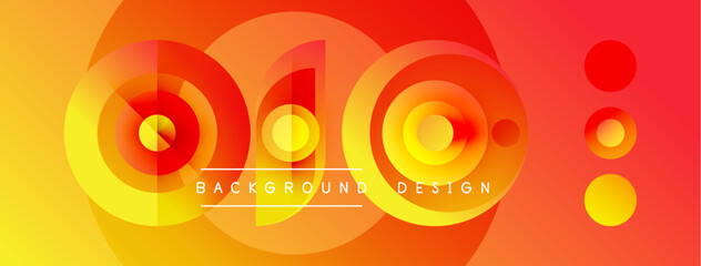 Obraz premium Abstract gradient circles create dynamic background. Warm colors dominate composition, offering modern aesthetic. Text reads background design.