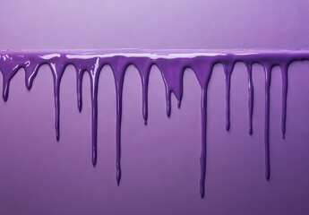 Even row of thick purple paint dripping uniformly downward from a horizontal line on a matching purple background