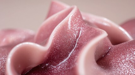 Abstract sculptural pastry with flowing organic form, glossy pink glaze and sparkling sugar dust, artistic dessert presentation, modern experimental