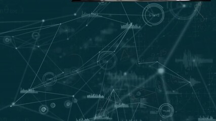 Animation of connections, data processing in navy space - Powered by Adobe