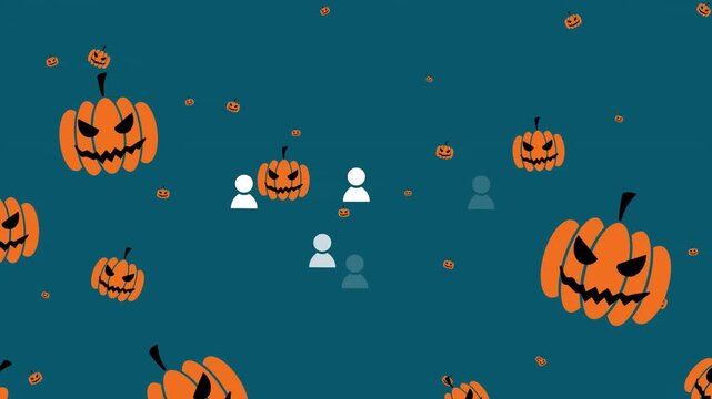 Animation of pumpkins falling over media icons