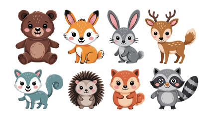 Obraz premium A Collection of Forest Friends: A captivating collection of adorable woodland animals, each brimming with charm and personality. From a playful raccoon to a curious bear.