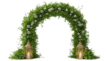 Floral arch with lanterns isolated on transparent background