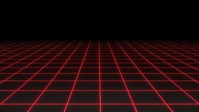 赤い線が光る暗い背景に広がる無限のグリッド