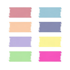 Artistic Array of Hues: A vibrant collection of rectangular adhesive tapes, each radiating a unique pastel color with a textured, artistic edge, offering a creative touch.