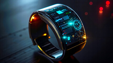 A smart watch with a futuristic design on the screen