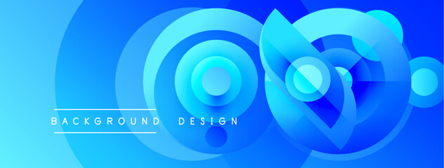 Abstract blue design features layered circles, gradients. Text reads background design. Modern, vibrant visual element. © antishock