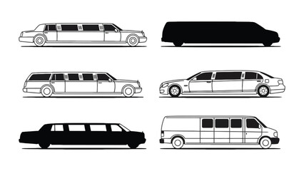 Obraz premium A collection of limousine and van illustrations in black and white