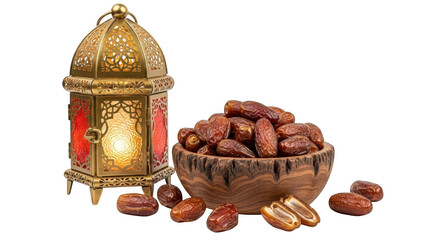 Dates and ornate lantern isolated on transparent background