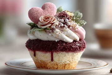 Romantic Valentine s Cupcake with Heart and Floral Decorations for Special Occasions