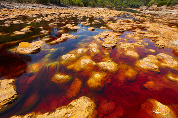 Riotinto opencast old mine river. Pena de hierro. Andalucia. Spain
