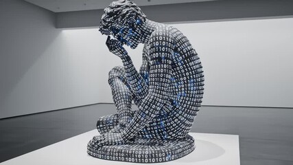Data Sculpture Contemplates Deeply in Gallery With Binary Code Design - Powered by Adobe