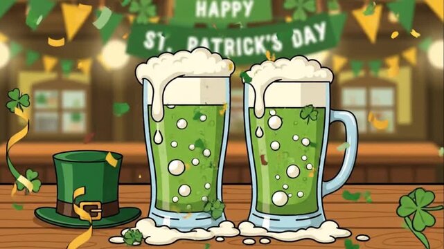 St Patricks Day Green Beer Celebration Background with Leprechaun Hat