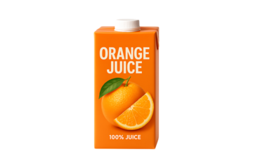 orange juice carton with white cap on transparent background