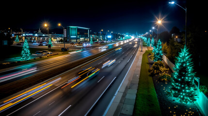 Obraz premium A long exposure shot of a city street at night with cars driving down it