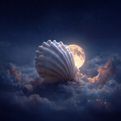 Full moon shaped from a glowing white seashell