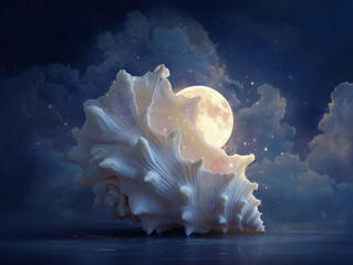 Full moon shaped from a glowing white seashell