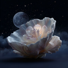 Full moon shaped from a glowing white seashell