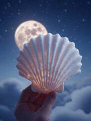 Full moon shaped from a glowing white seashell