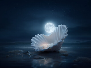 Full moon shaped from a glowing white seashell