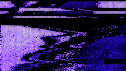 Purple Digital Glitch Background with VHS Noise and Signal Distortion Effect. Representing futuristic technology error, cyberpunk aesthetic, data corruption and system failure.