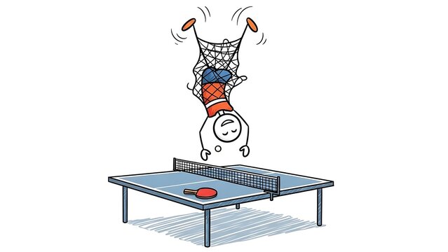 Stick Figure Doing Handstand on Ping Pong Table.