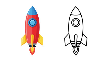 colorful rocket ship and its black line drawing © Nasima
