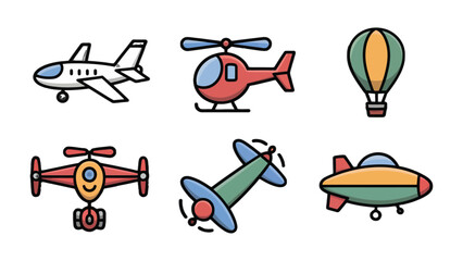 Air Travel Selection: A vibrant collection of aviation icons, featuring an array of aircraft perfect for travel and transportation themes. © Abdul