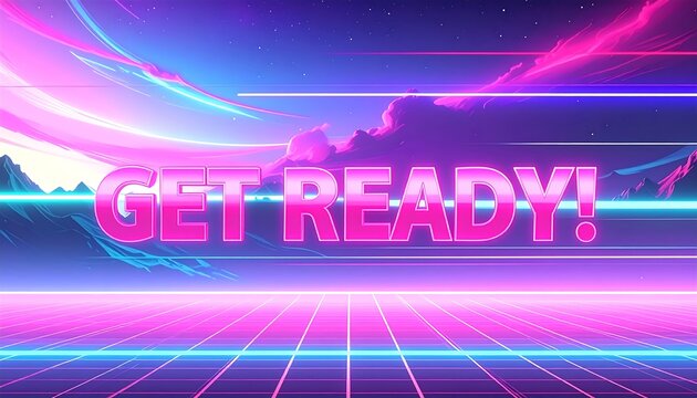 Synthwave landscape beckons readiness electric glow