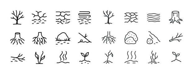 Collection of minimalist plant growth and nature icons in line art style