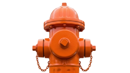 Bright orange fire hydrant isolated PNG on transparent background, public safety equipment for firefighting and emergency services