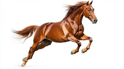 Obraz premium Majestic brown horse running freely in an open space during daylight