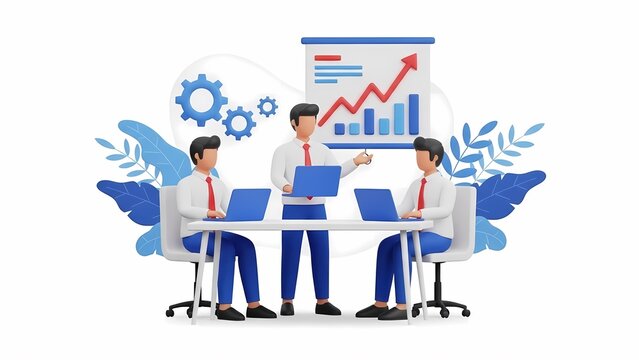 チームワークでのビジネス成功への道筋を明るく示すイラスト