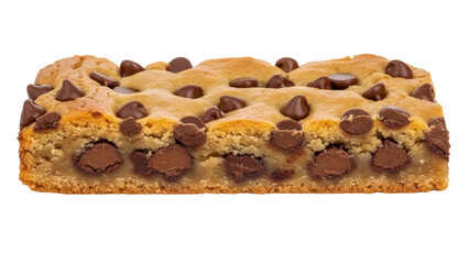 Delicious chocolate chip cookie bar isolated PNG, sweet dessert baked treat for snack or party on transparent background